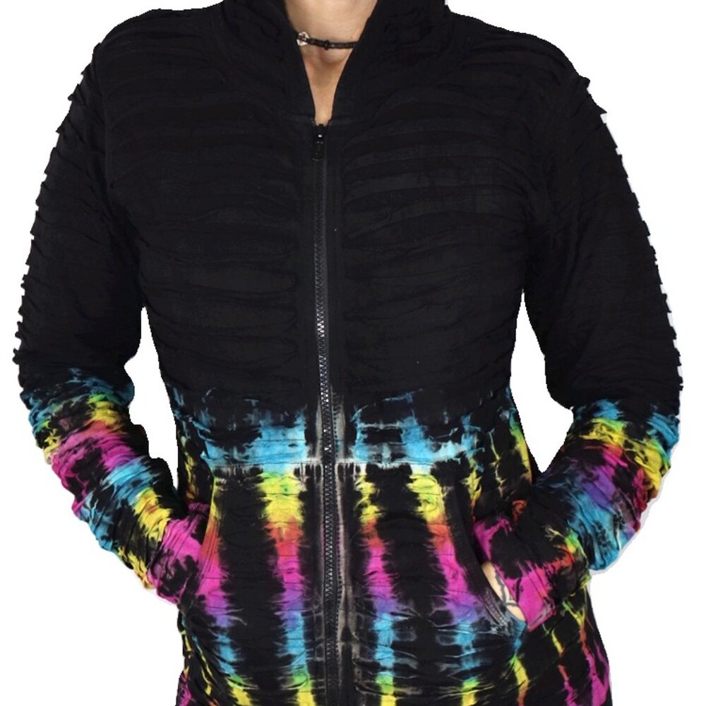 Black and Neon Rainbow Gothic Burning Man Rave Festival Hoodie